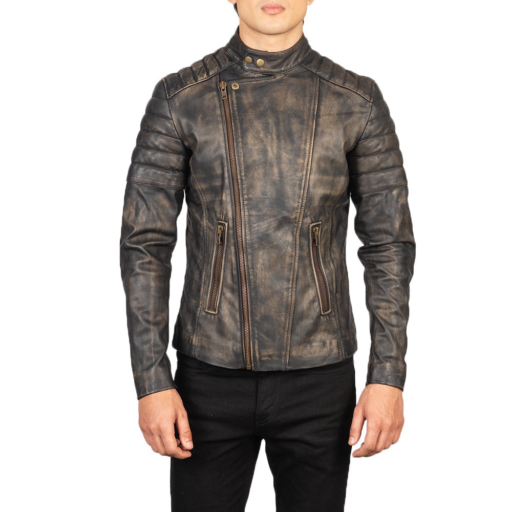 Faisor Distressed Brown Leather Biker Jackets - Image 3