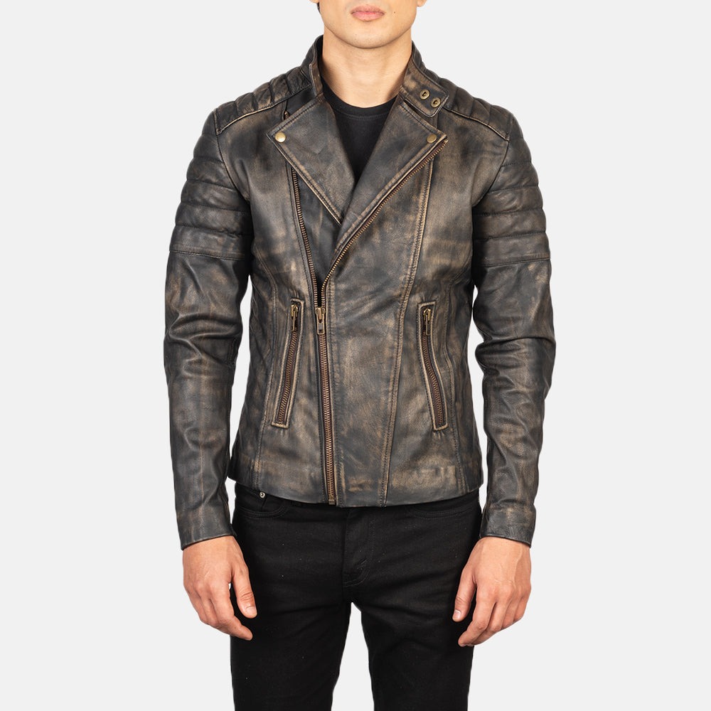 Faisor Distressed Brown Leather Biker Jackets