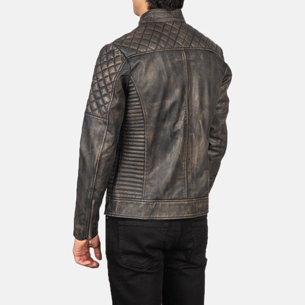 Fernando Quilted Distressed Brown Leather Biker Jacket - Image 5