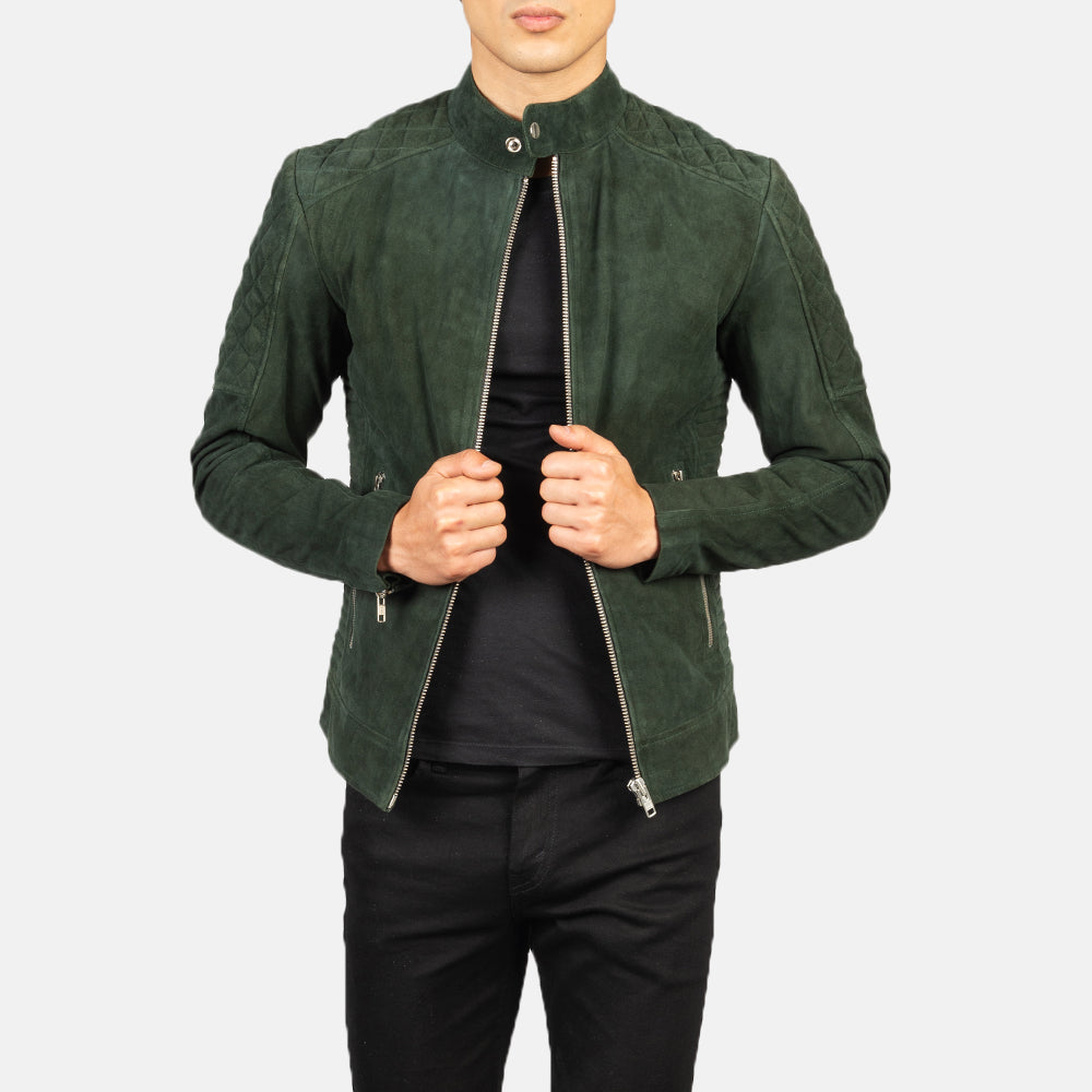 Fernando Quilted Green Suede Biker Jackets