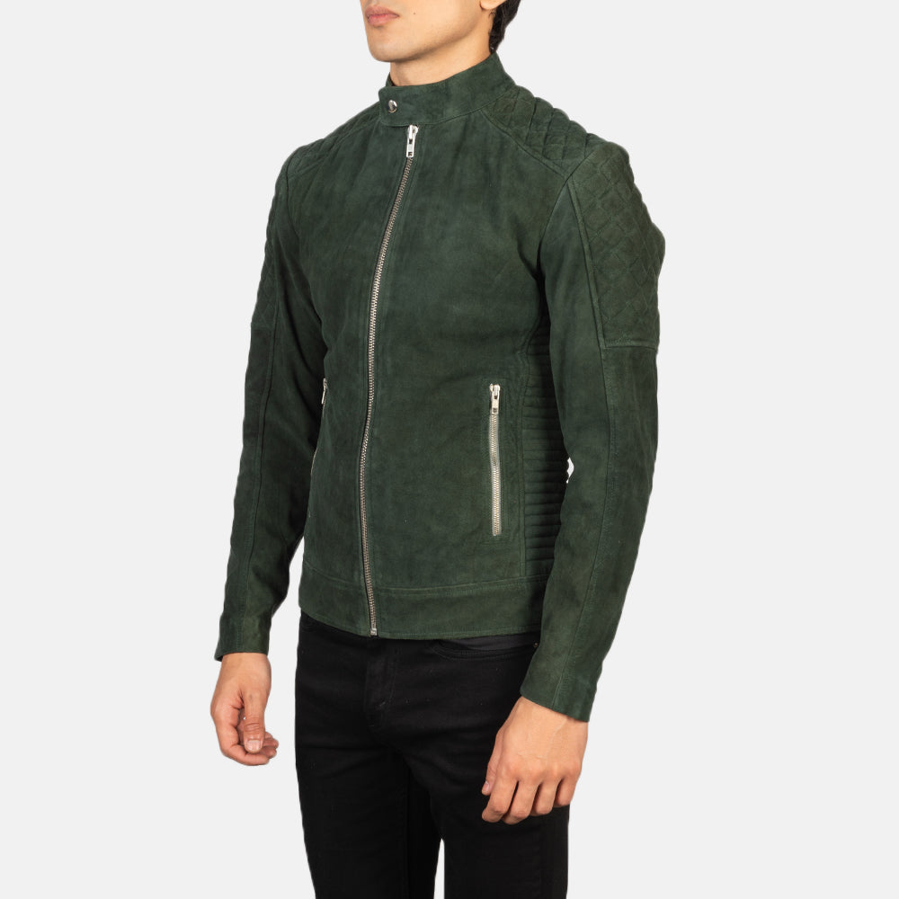 Fernando Quilted Green Suede Biker Jackets - Image 3