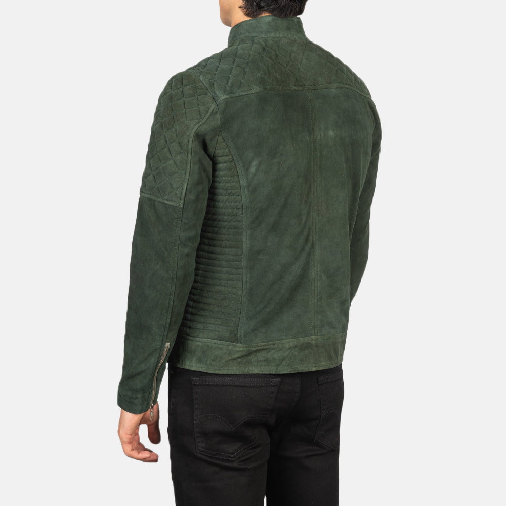 Fernando Quilted Green Suede Biker Jackets - Image 4