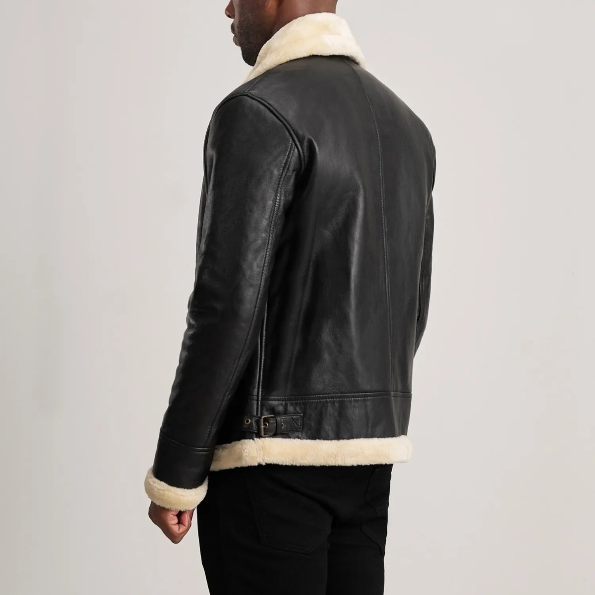 Francis B-3 Black & Cream Leather Bomber Jacket - Image 6
