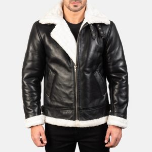 Francis B-3 Distressed Black Leather Bomber Jacket