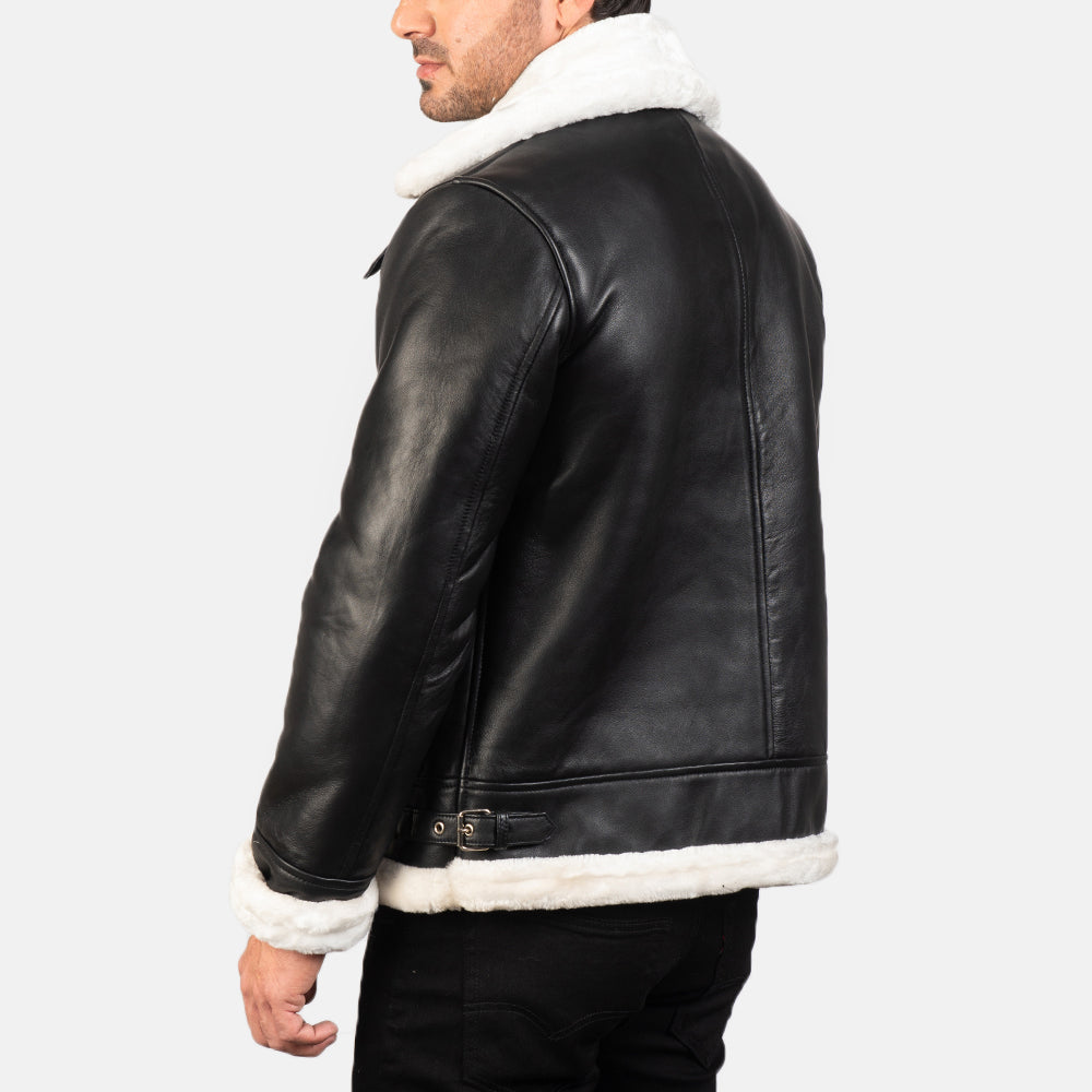 Francis B-3 Distressed Black Leather Bomber Jacket - Image 4