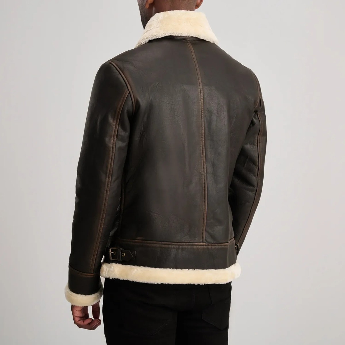 Francis B-3 Brown & Cream Leather Bomber Jacket - Image 7