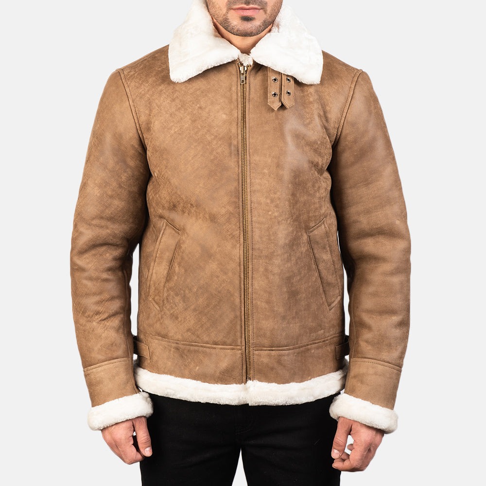 Francis B-3 Distressed Brown Leather Bomber Jacket - Image 5