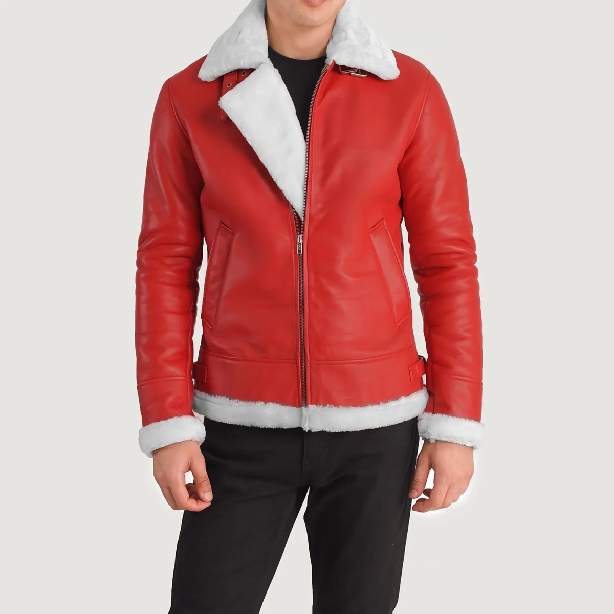 Francis B-3 Red Leather Bomber Jacket - Image 3