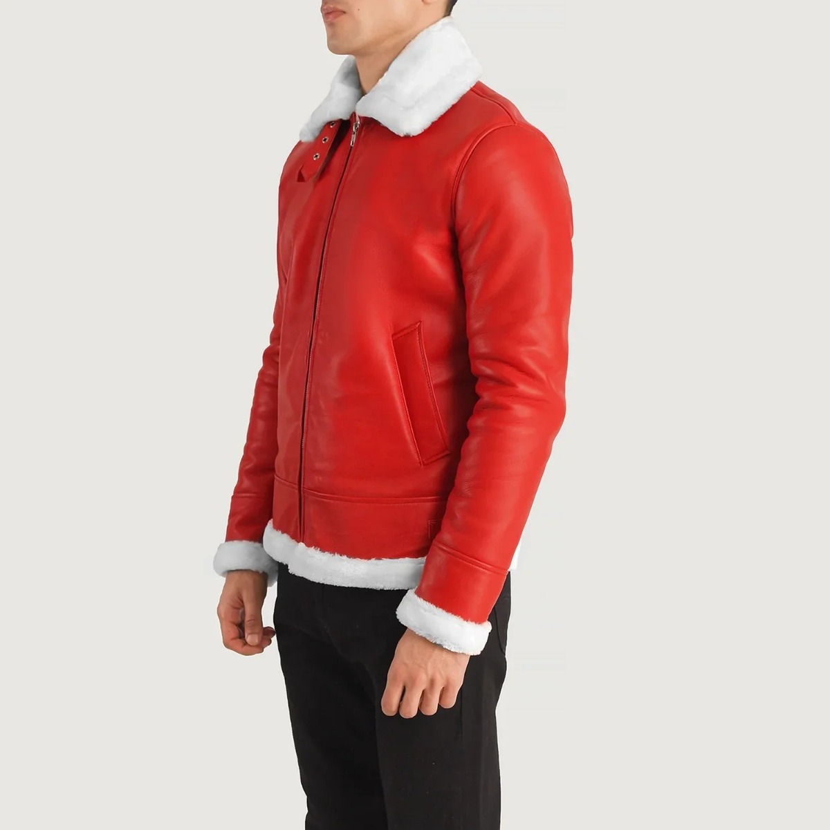Francis B-3 Red Leather Bomber Jacket - Image 4