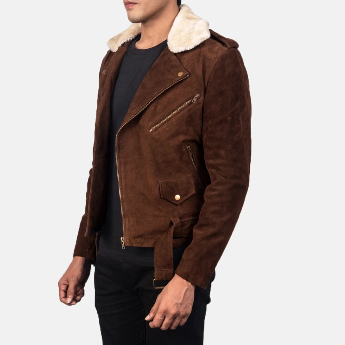 Furton Mocha Suede Biker Jackets - Image 4
