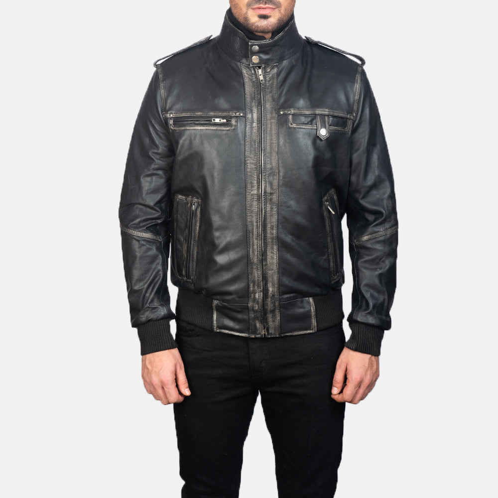 Glen Street Black Leather Bomber Jackets