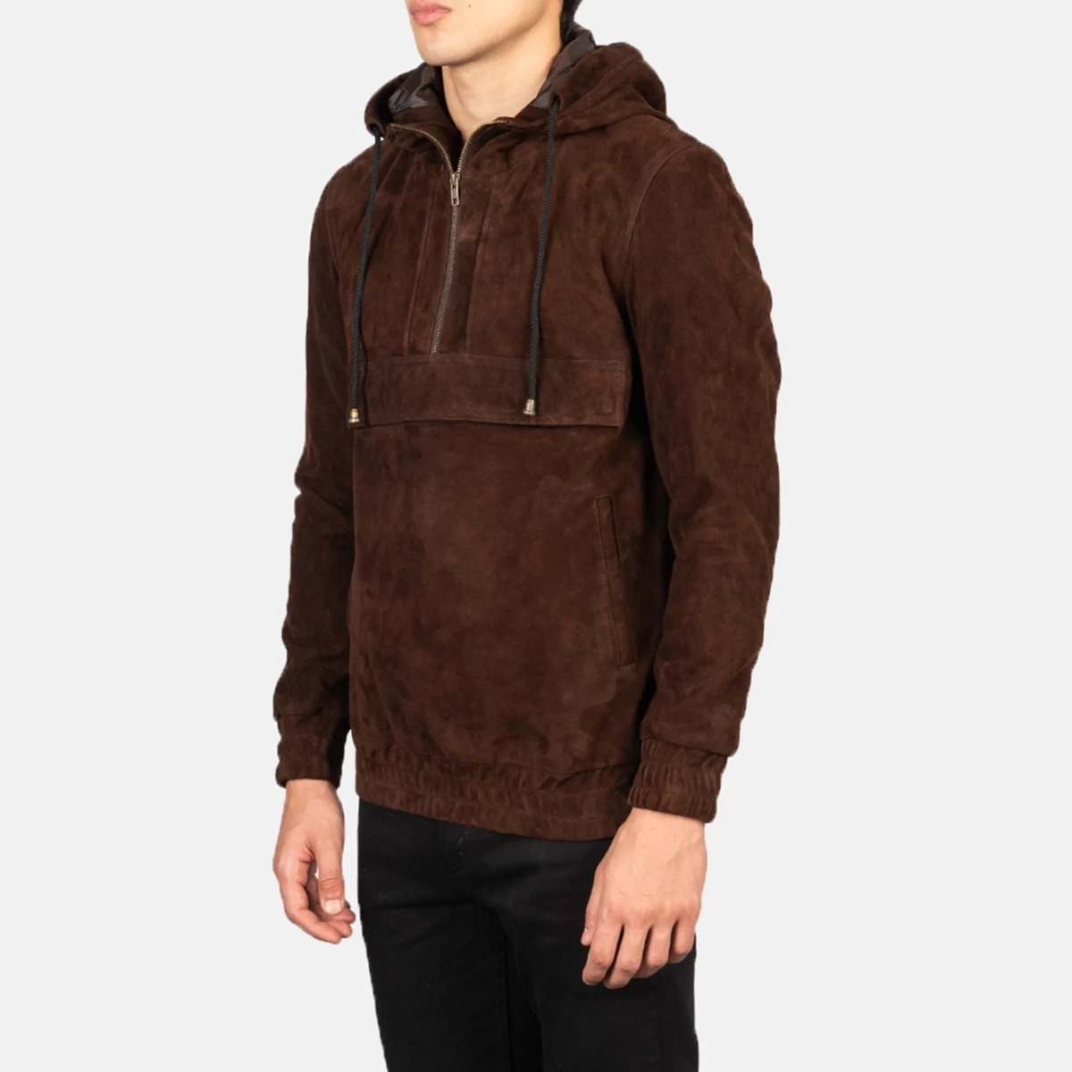 Kenton Hooded Mocha Suede Pullover Jacket - Image 2