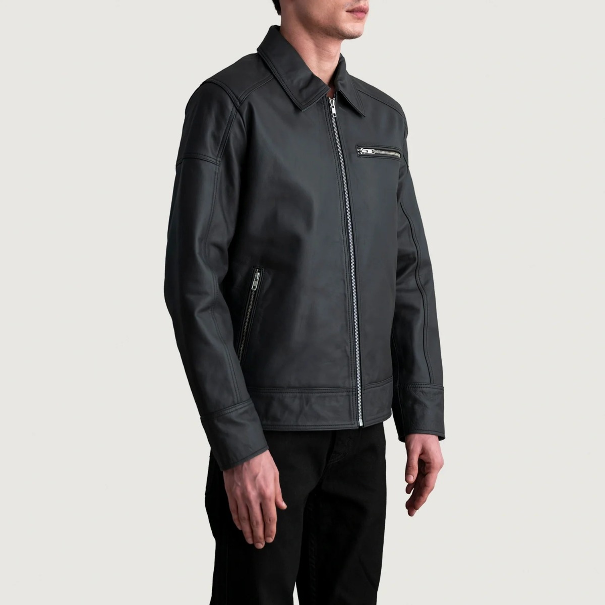 Lavendard Matte Black Leather Biker Jacket - Image 6