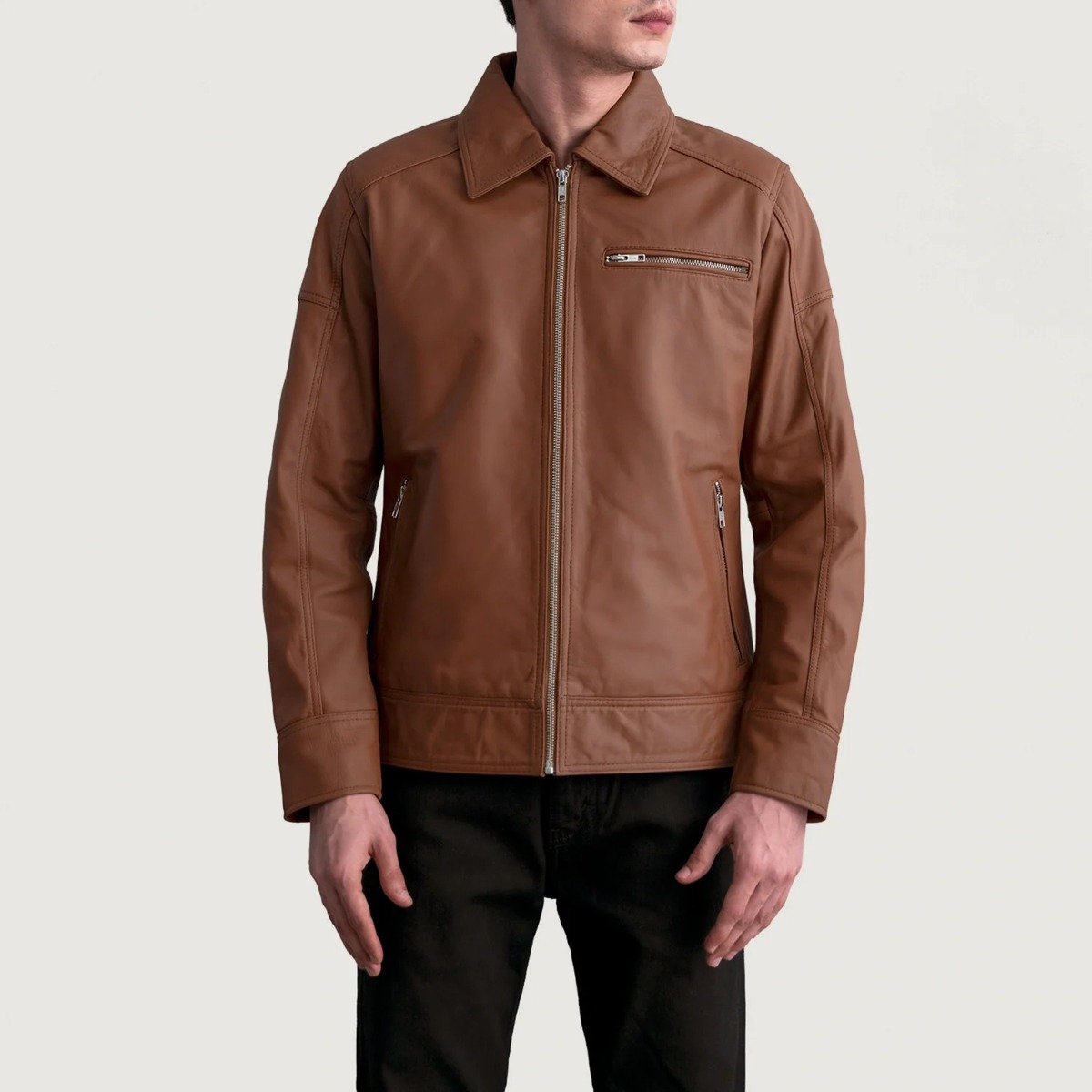Lavendard Matte Brown Leather Biker Jacket - Image 4