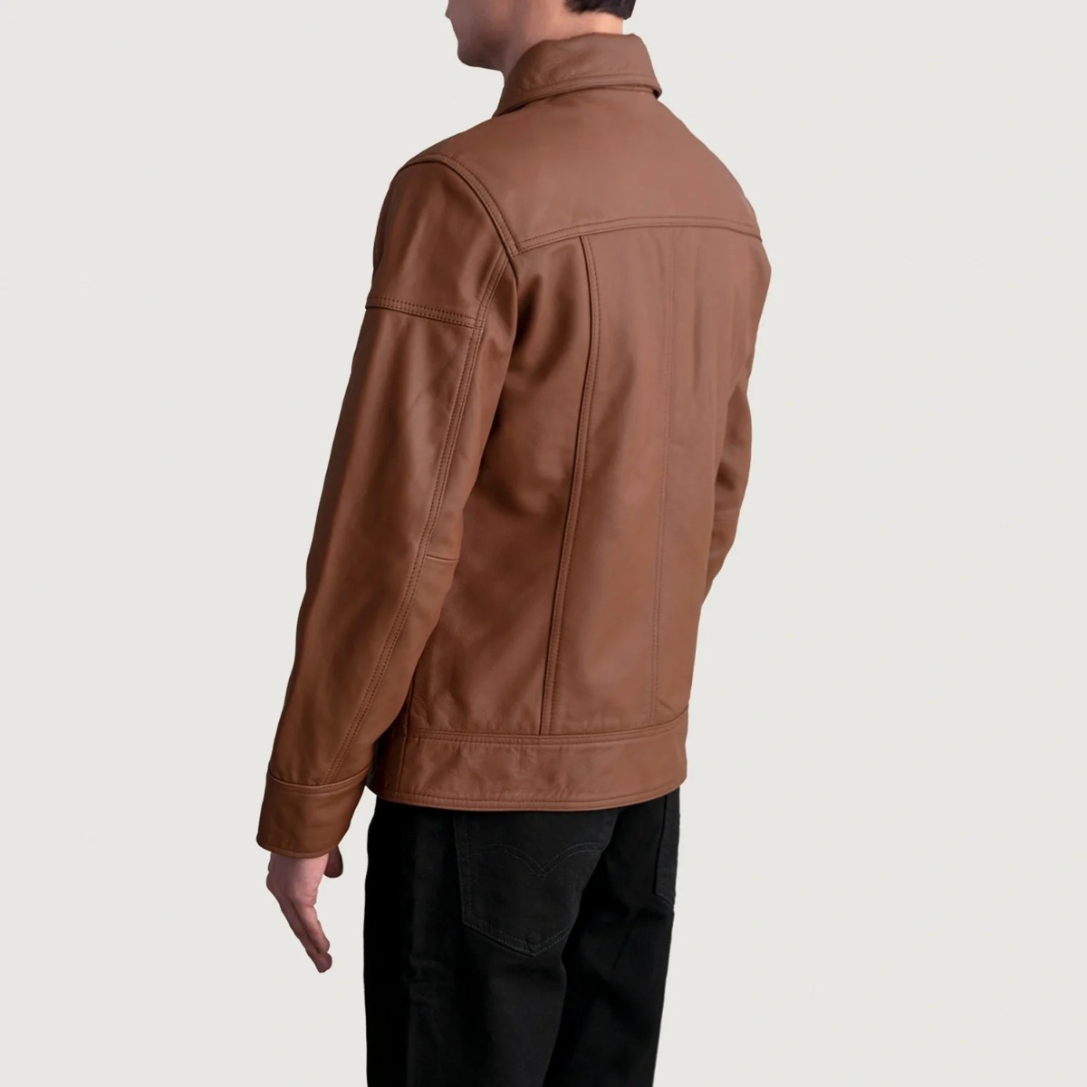 Lavendard Matte Brown Leather Biker Jacket - Image 7