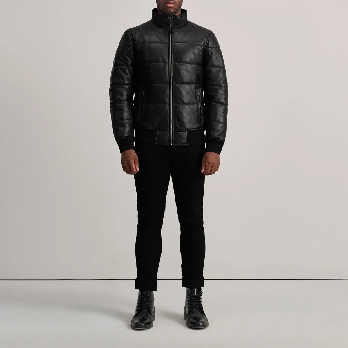 Lucas Leather Puffer Bomber Jacket - Image 3