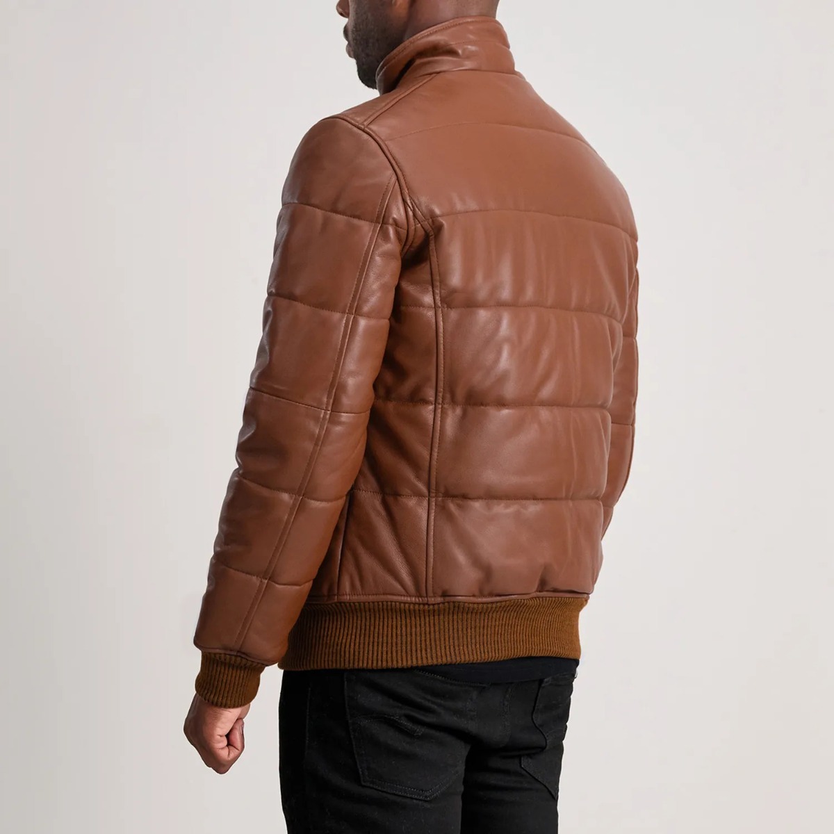 Lucas Tan Leather Puffer Bomber Jacket - Image 6