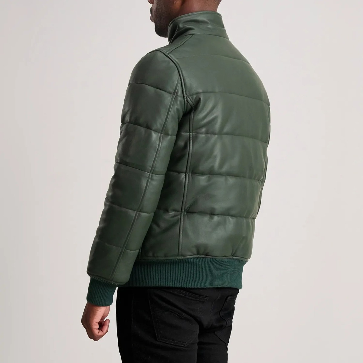 Lucas Green Leather Puffer Bomber Jacket - Image 6