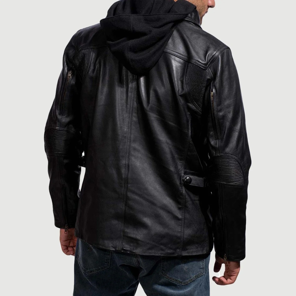 Moulder Hooded Black Leather Jacket - Image 4