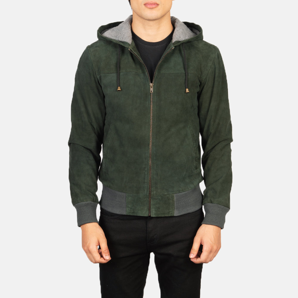 Nintenzo Green Hooded Suede Bomber Jackets - Image 3