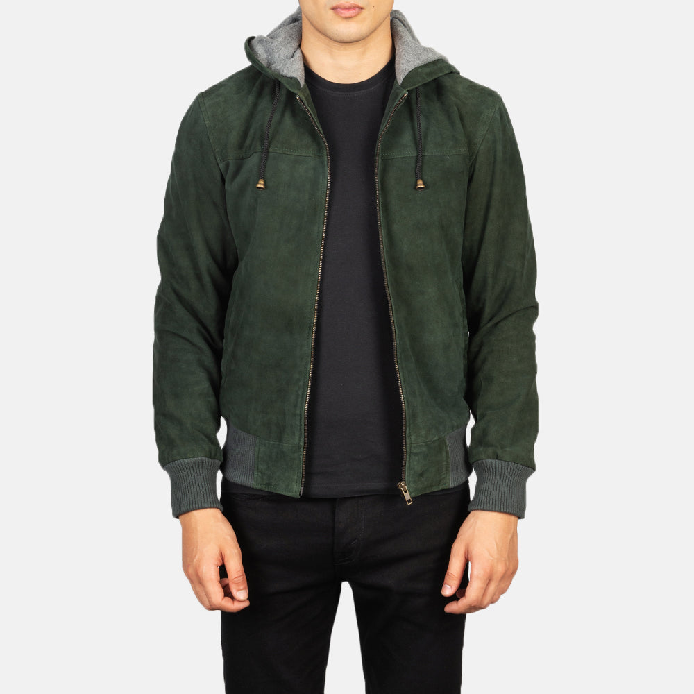 Nintenzo Green Hooded Suede Bomber Jackets
