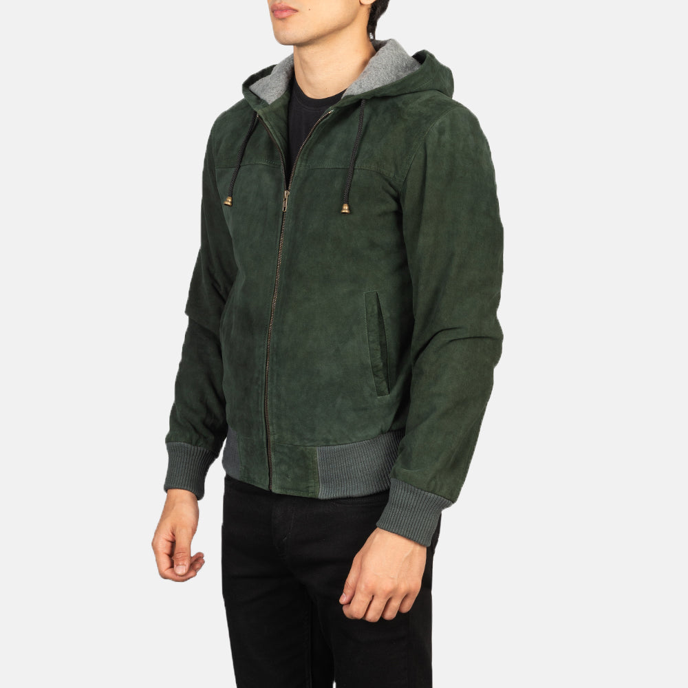 Nintenzo Green Hooded Suede Bomber Jackets - Image 4