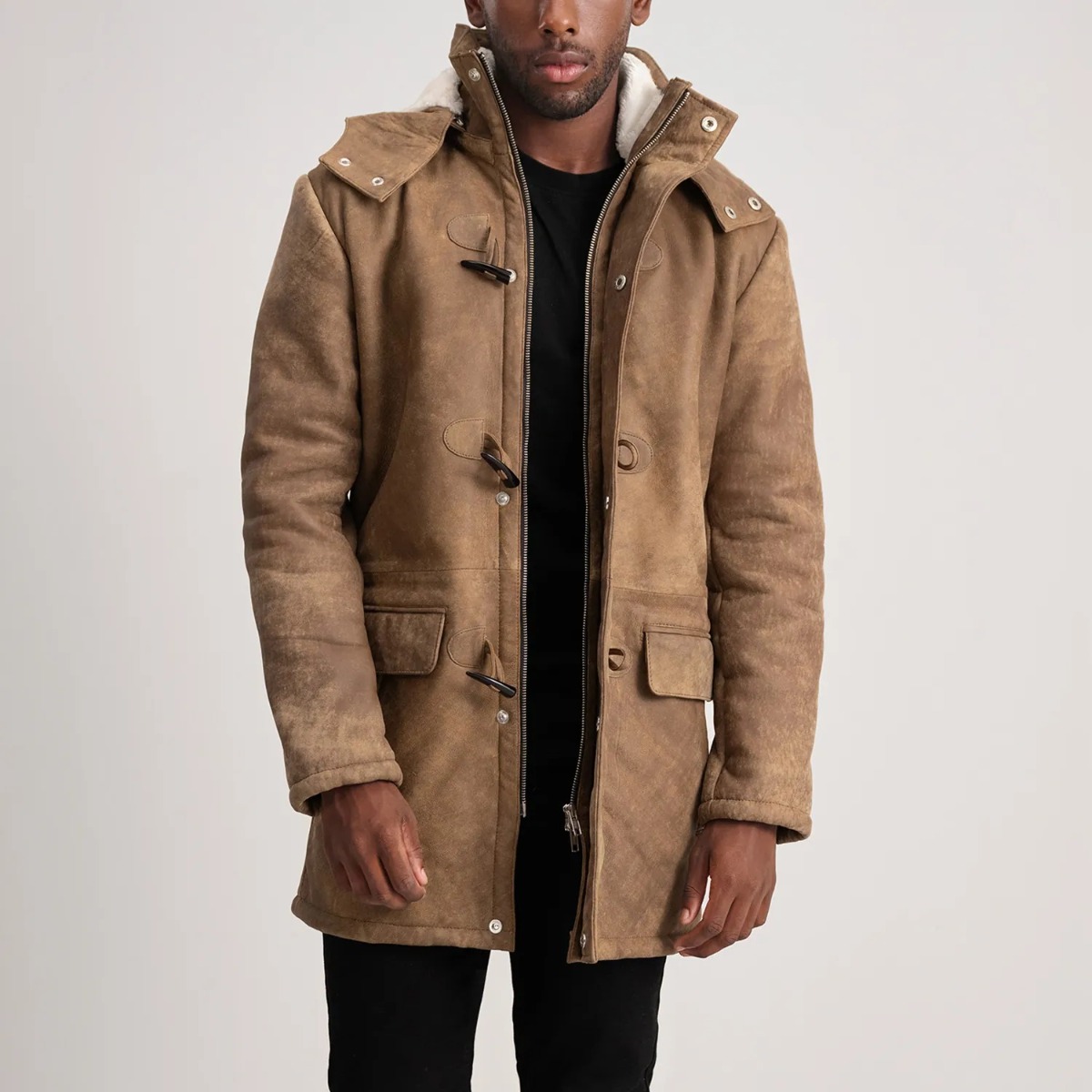 Nolan Tumbled Brown Leather Duffle Coats