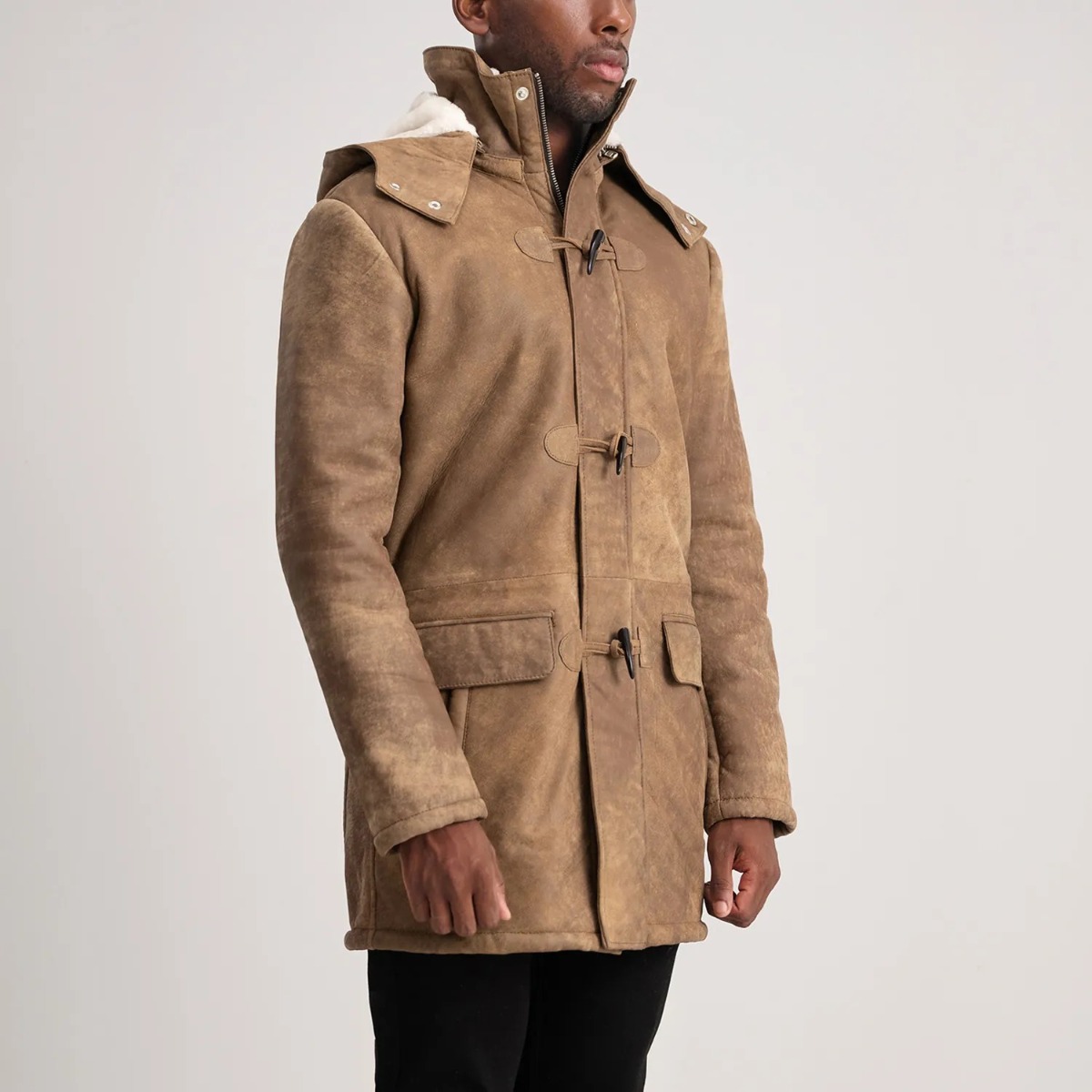 Nolan Distressed Brown Leather Duffle Coats - Image 4