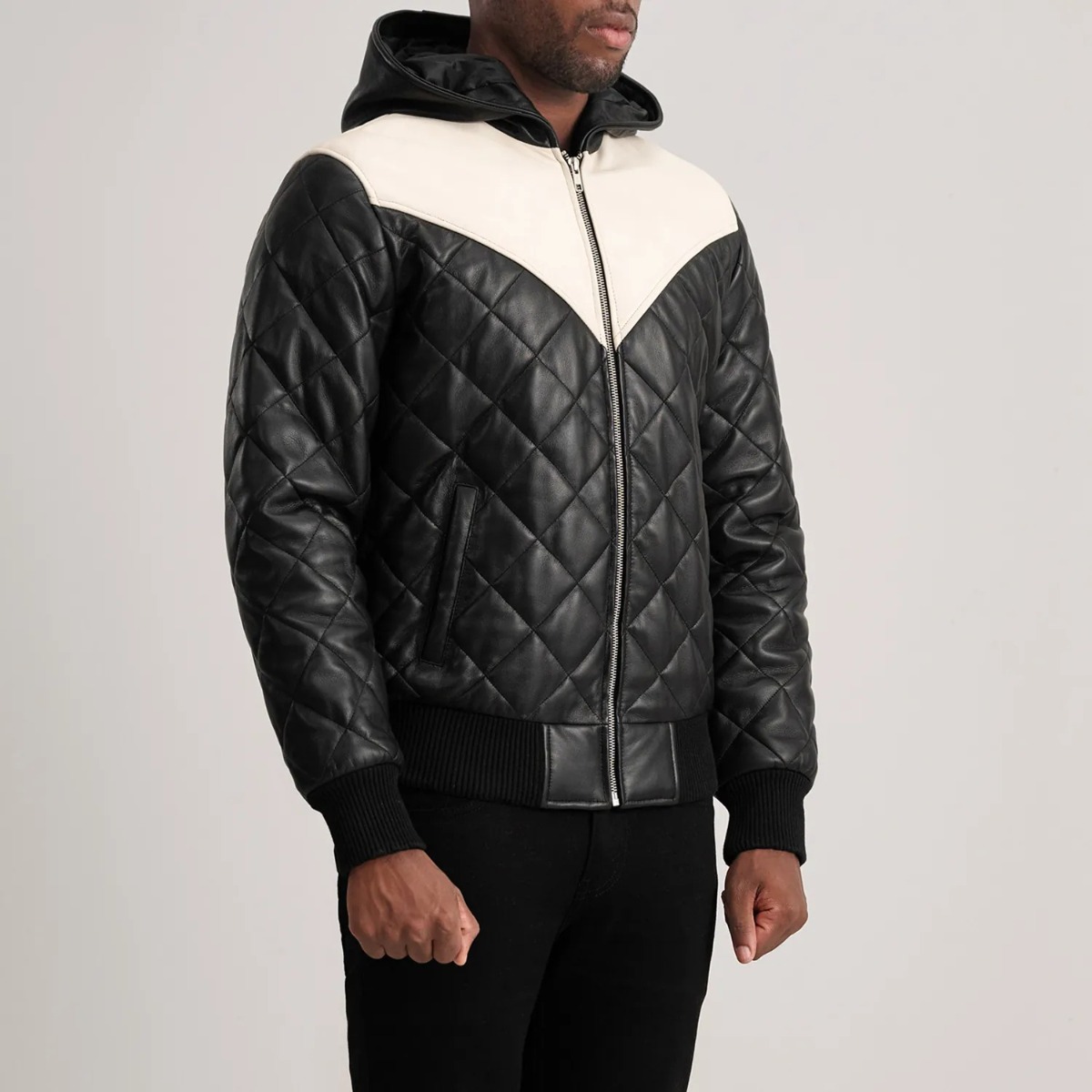 Norman Hooded Bomber Leather Puffer Jacket - Image 5