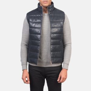 Reeves Blue Leather Puffer Vests
