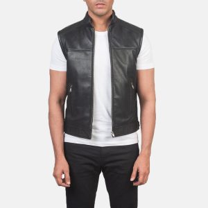 Roland Black Leather Biker Vests
