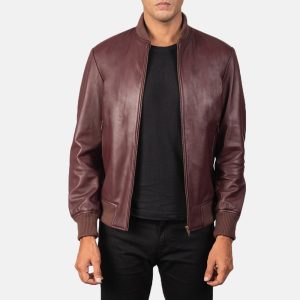 Shane Maroon Leather Bomber Jackets