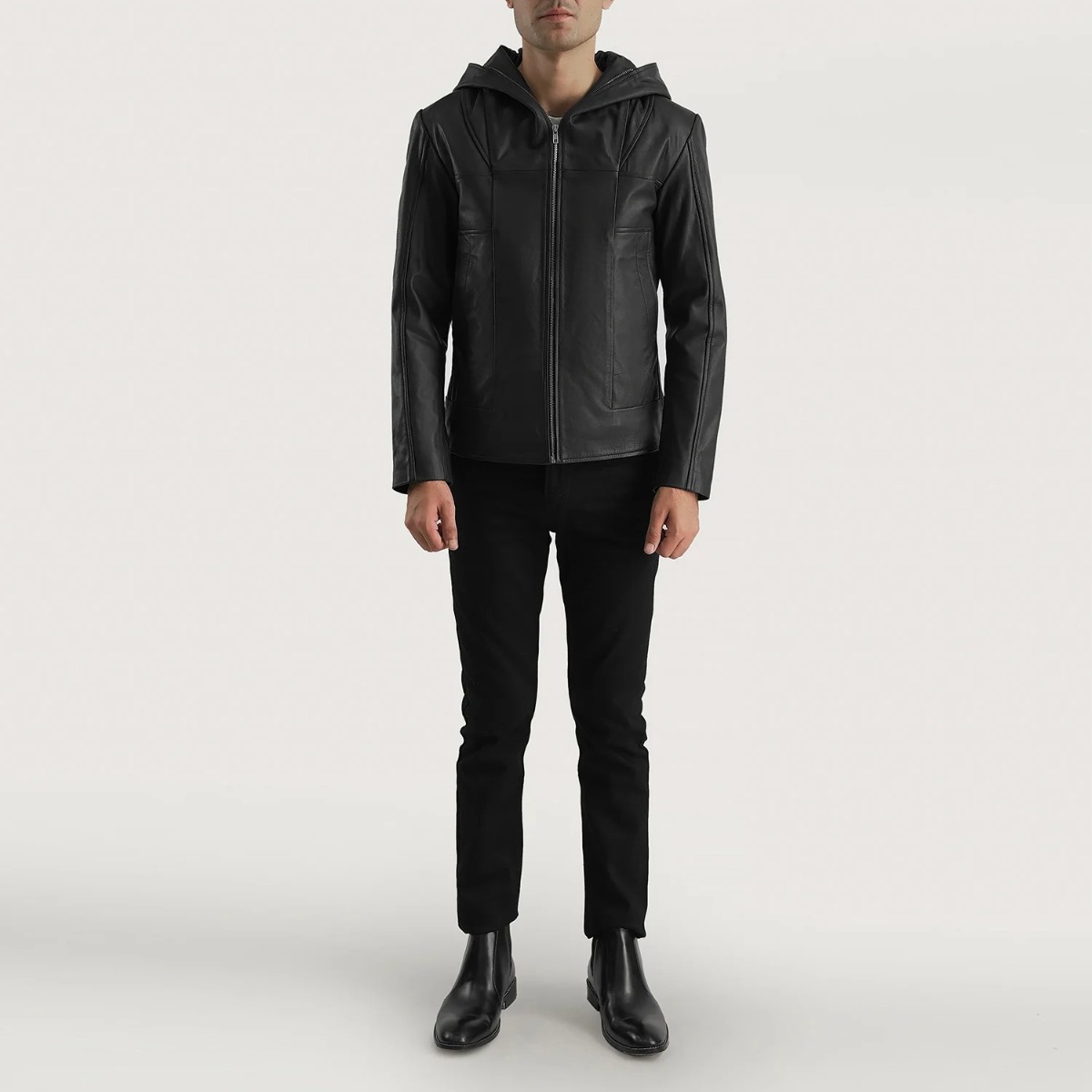 Spratt Black Hooded Leather Jacket - Image 3
