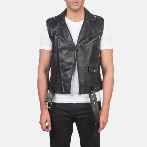 Sullivan Black Leather Biker Vests
