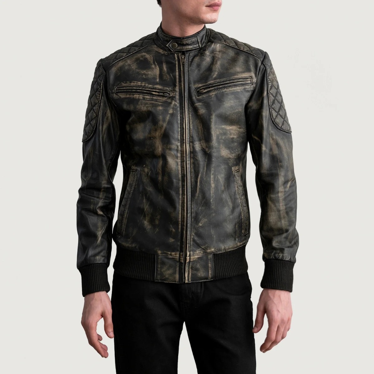 Sven Distressed Brown Leather Bomber Jackets