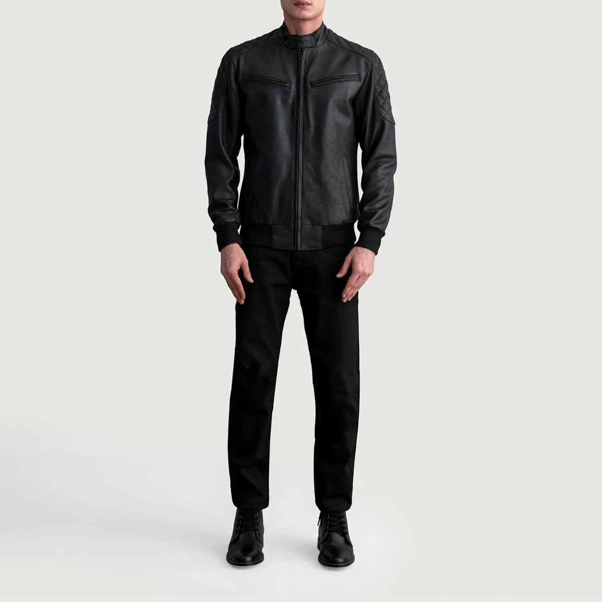 Sven Tumbled Black Leather Bomber Jackets - Image 2