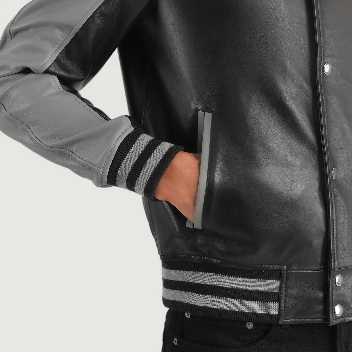 Terrance Black & Grey Leather Varsity Jacket - Image 6