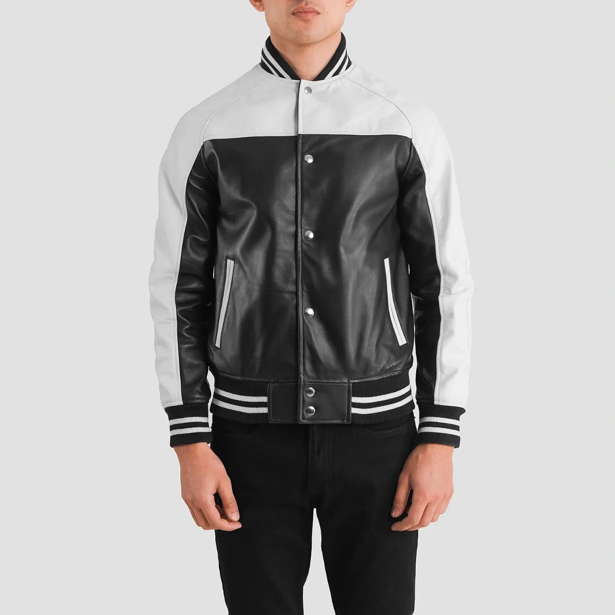 Terrance Black & White Leather Varsity Jacket - Image 2