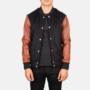 Vaxton Brown & Black Hybrid Varsity Jackets