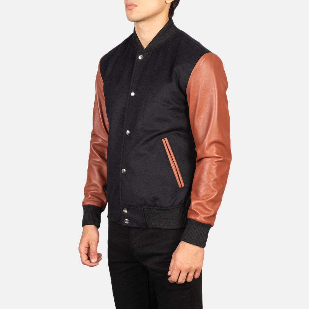 Vaxton Brown & Black Hybrid Varsity Jackets - Image 2