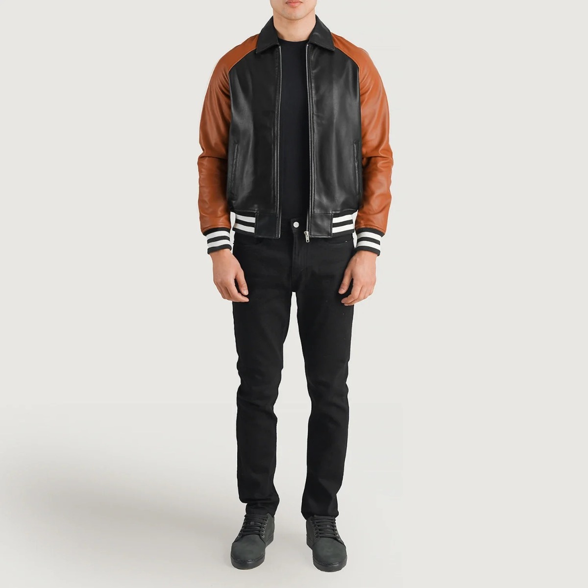 Walton Black & Brown Leather Varsity Jacket - Image 2