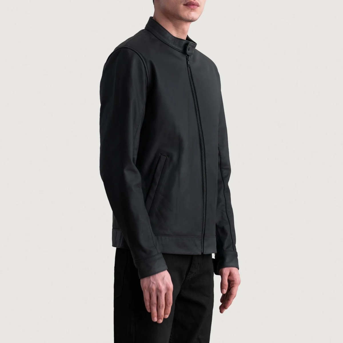 Zen Matte Black Leather Biker Jacket - Image 4