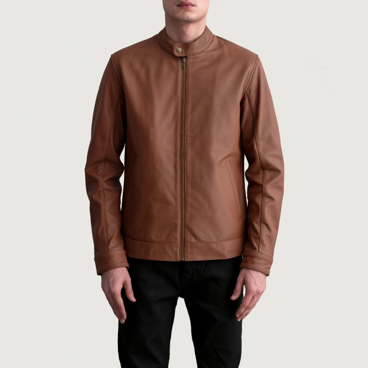 Zen Matte Brown Leather Biker Jacket - Image 2
