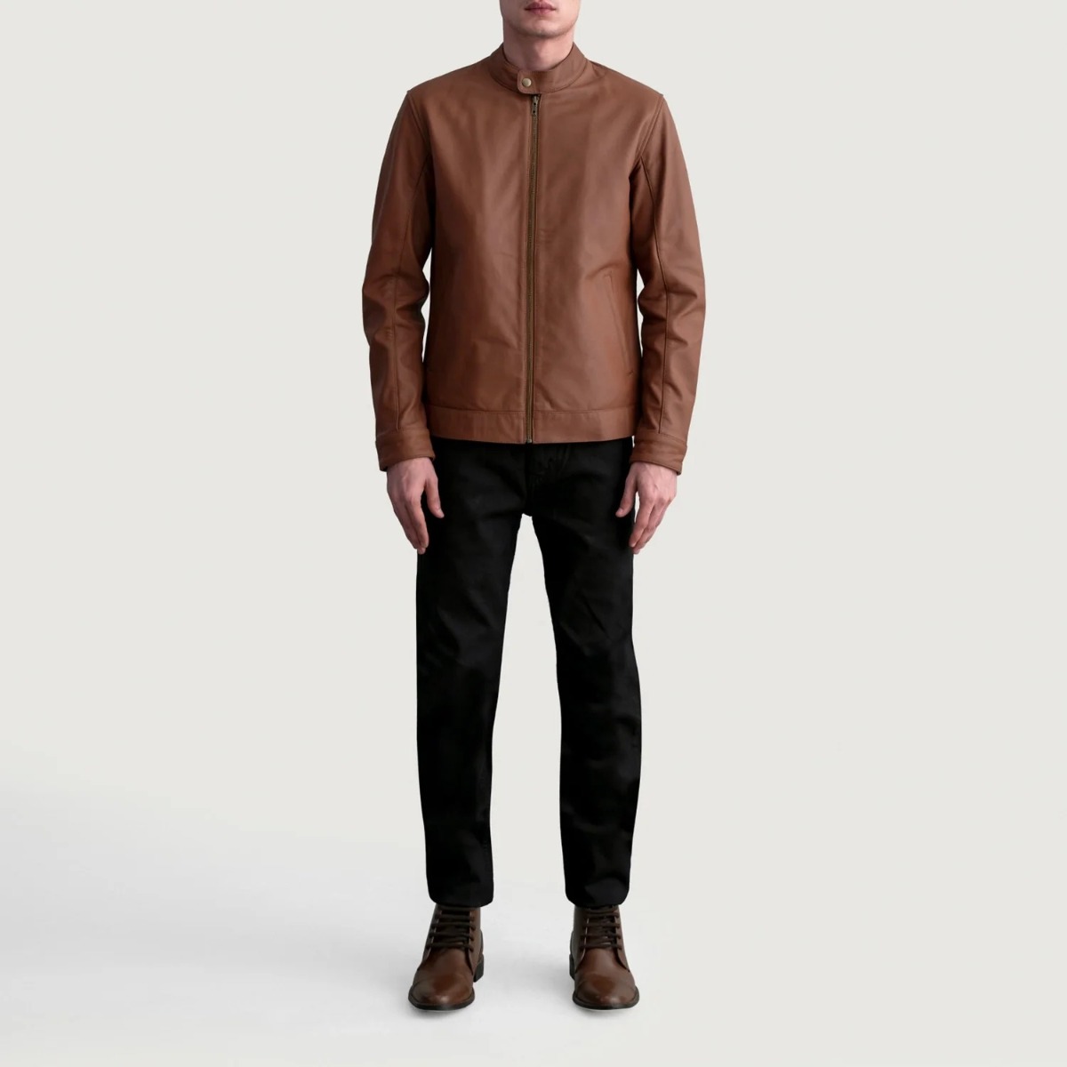 Zen Matte Brown Leather Biker Jacket - Image 3