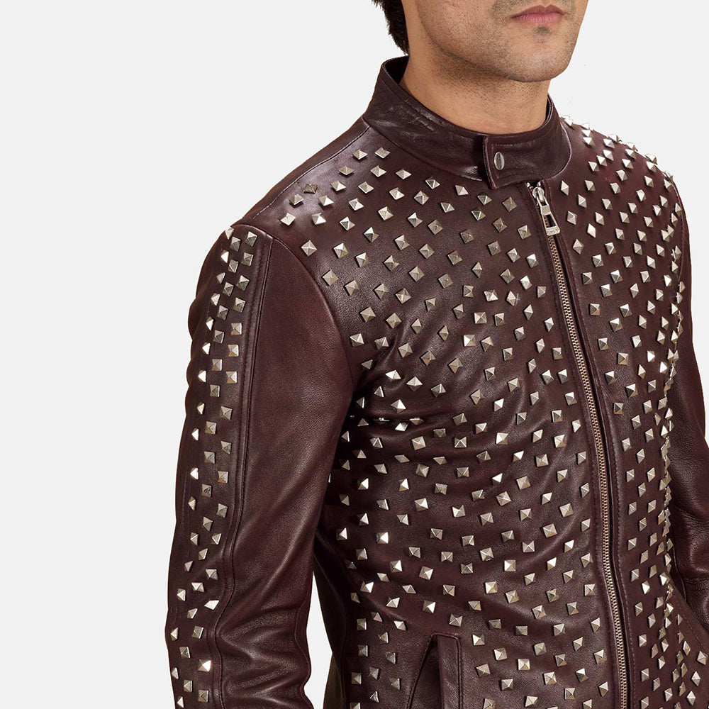 Blix Bono Maroon Leather Biker Jackets - Image 5