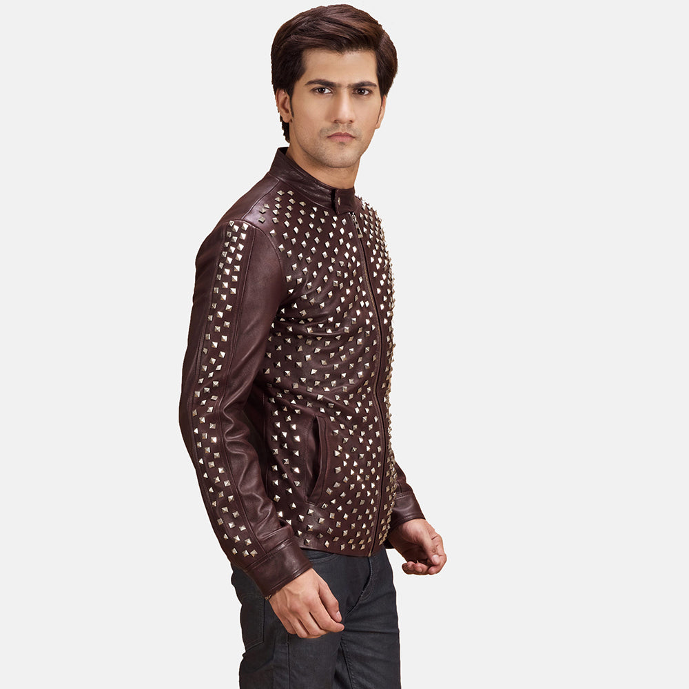 Blix Bono Maroon Leather Biker Jackets - Image 3