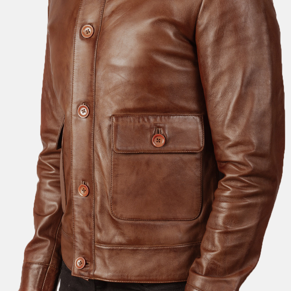 Columbus Brown Leather Bomber Jacket - Image 5