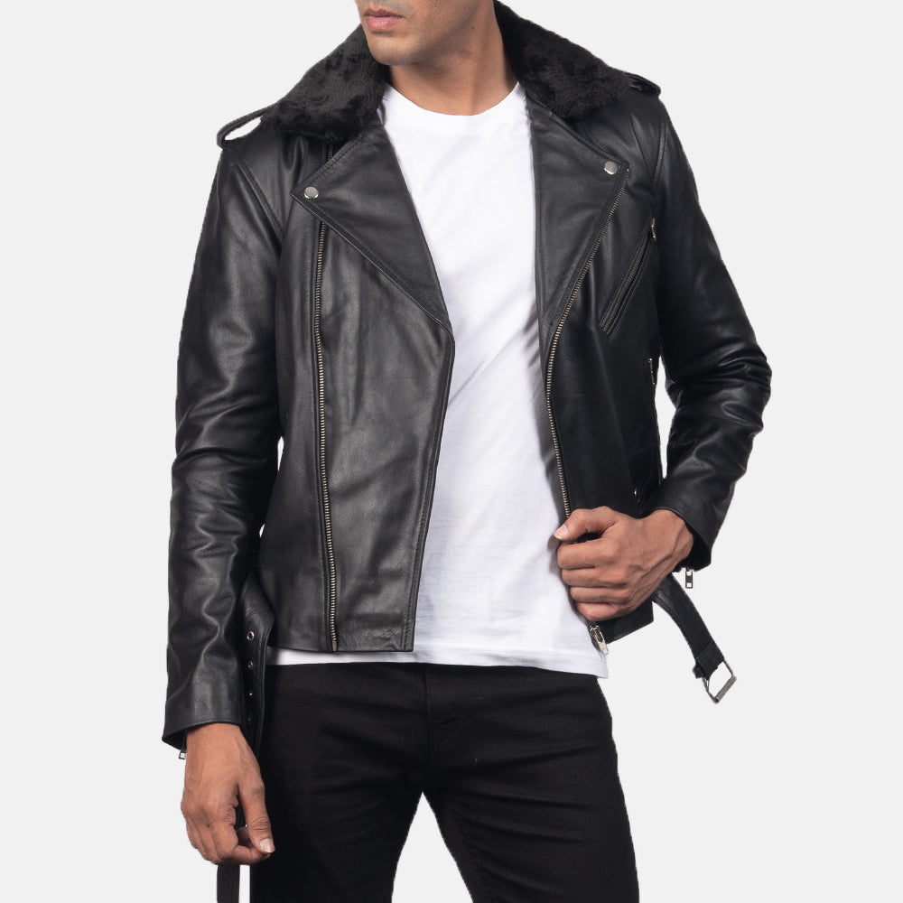 Furton Black Leather Biker Jackets - Image 6