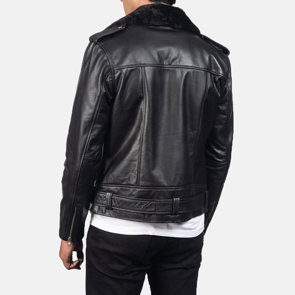 Furton Black Leather Biker Jackets - Image 3