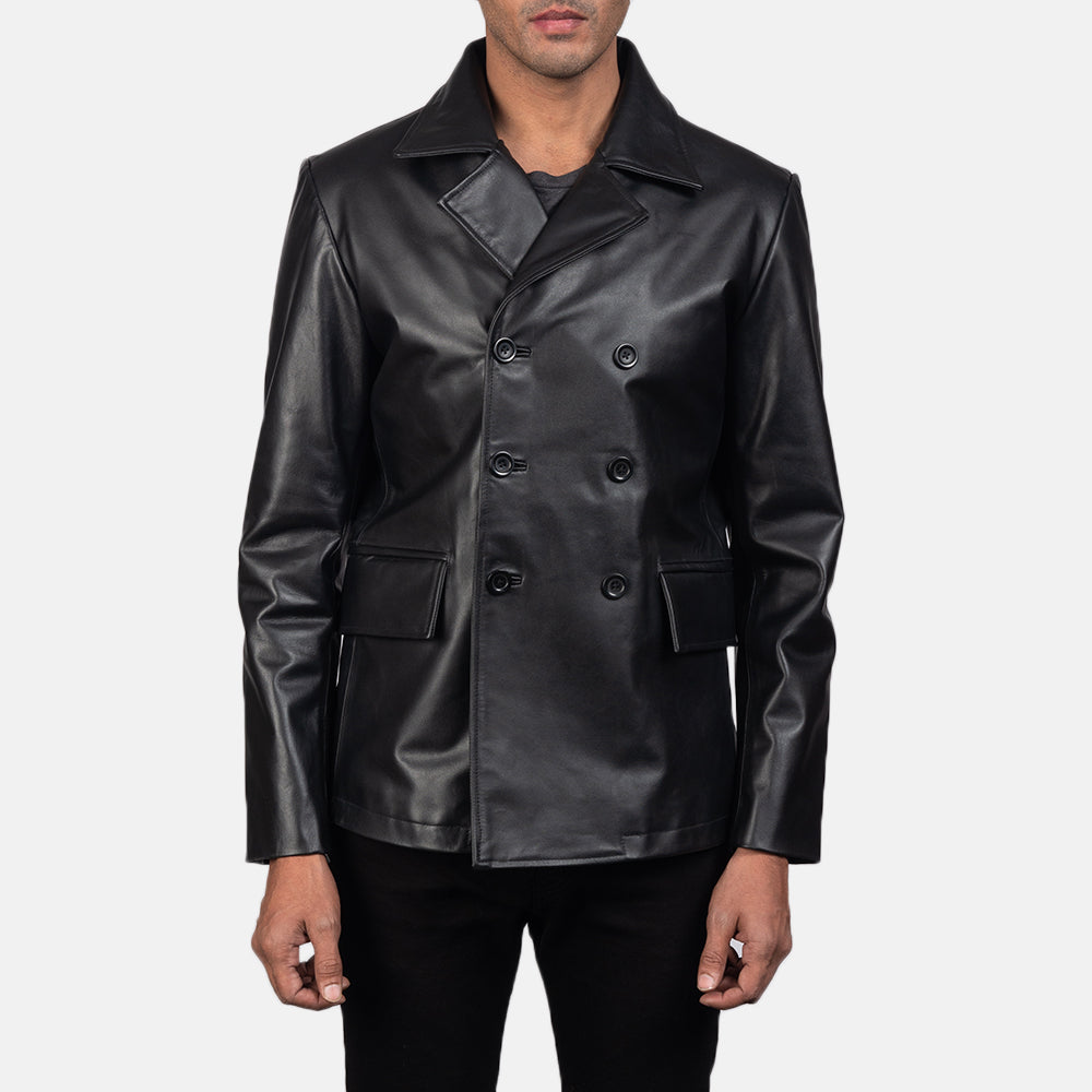 Mr. Bailey Black Leather Naval Peacoats